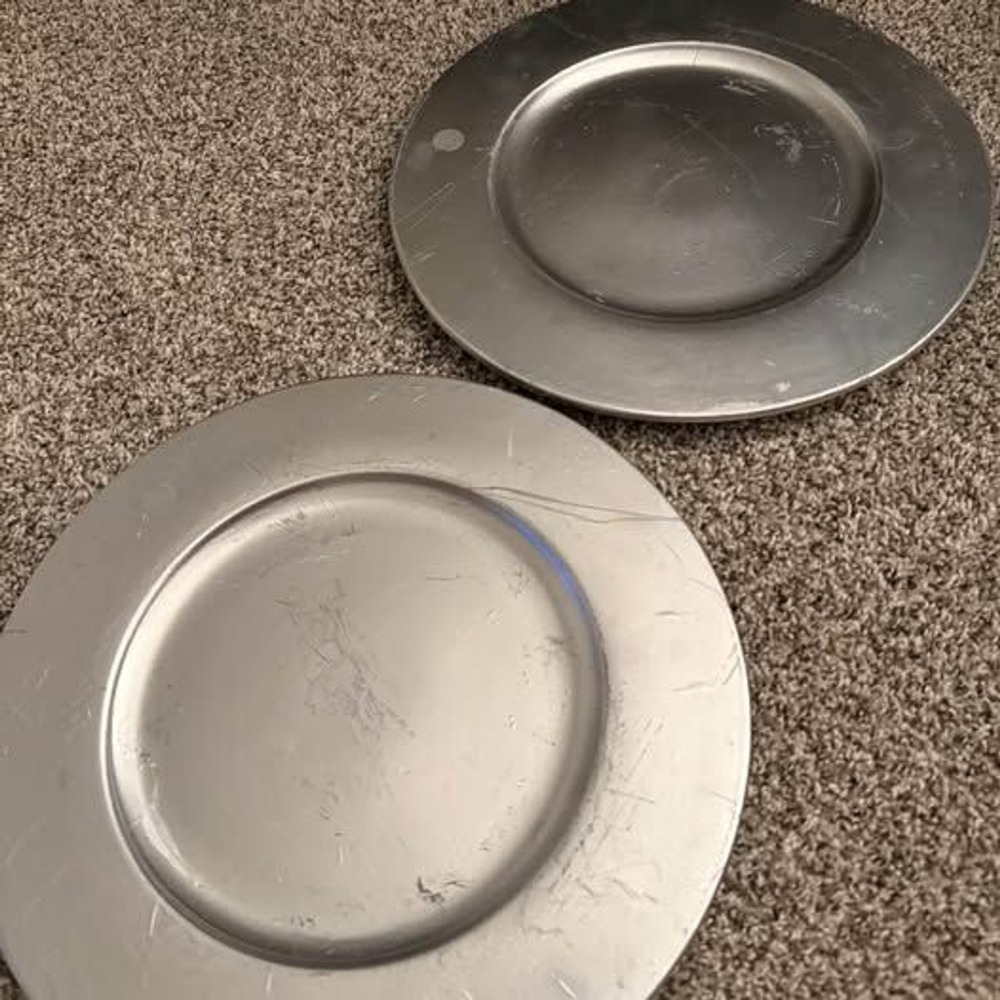Pier 1 Imports Heavy Duty Steel Charger Plates Set Metallic Silver Table Decor